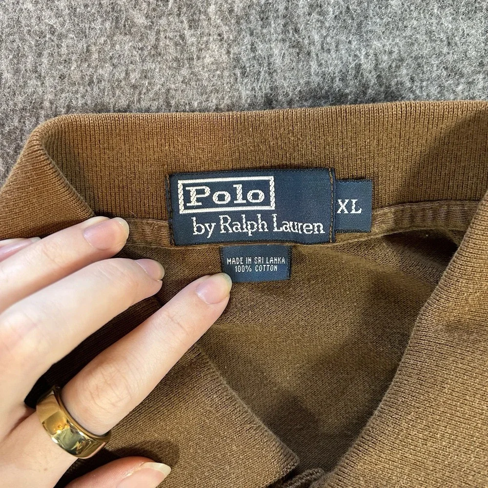 VTG Polo Ralph Lauren Shirt Mens XL Brown‎ Blue Pony Short Sleeve Golf Preppy